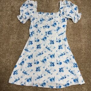Zara White Mini Dress with Light Blue Floral Print